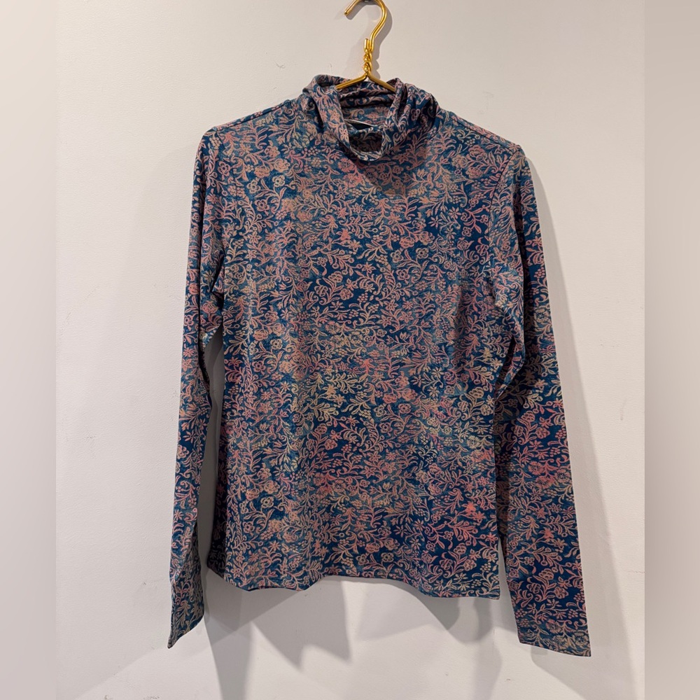 Peruvian Connection Cotton Floral Turtleneck Long Sleeve Sz M